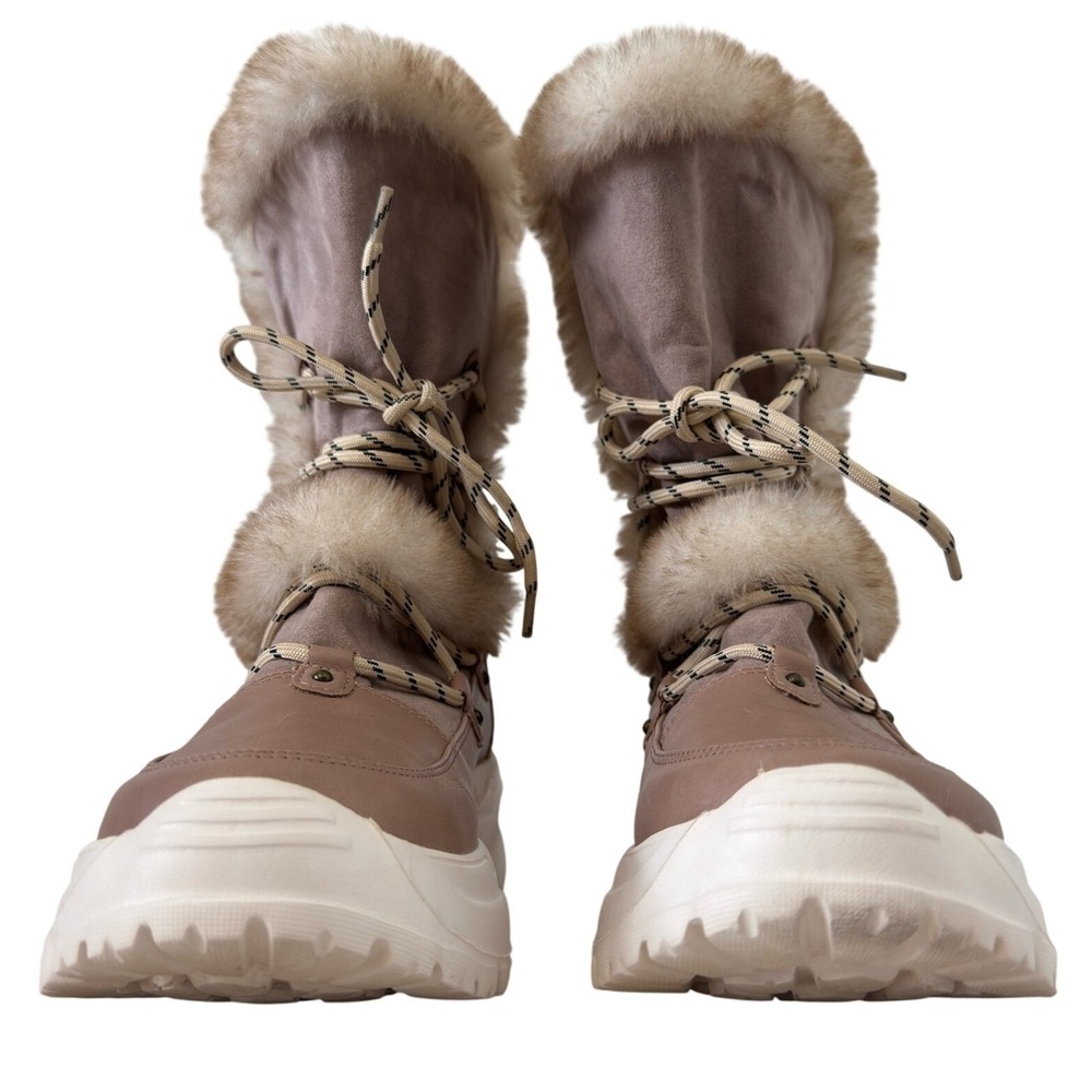 Journee Collection Women Mauve Taupe Faux Fur Trim Lace Up Platform Winter Boots - Picture 3 of 11